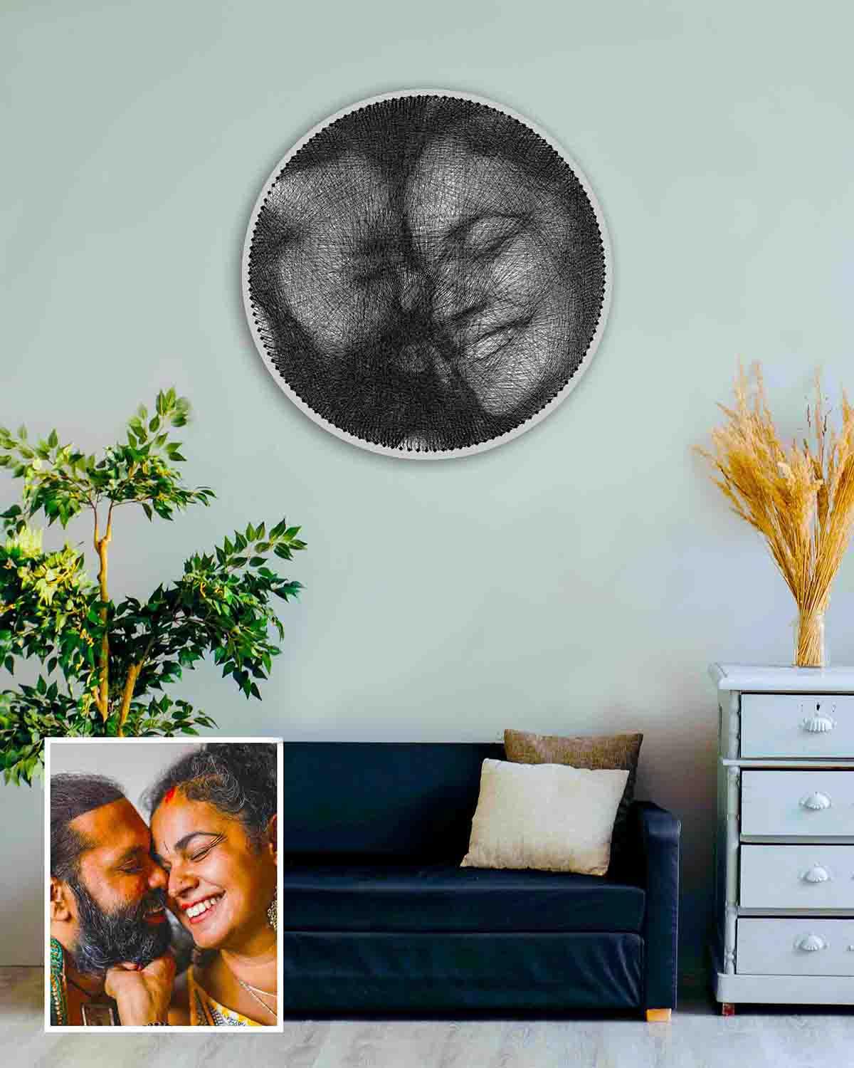 Couple face personalized thread portrait art - PortraitSpider