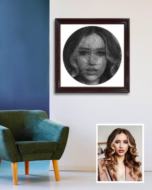 Personalized Thread Portrait Art Framed Square Shape - PortraitSpider