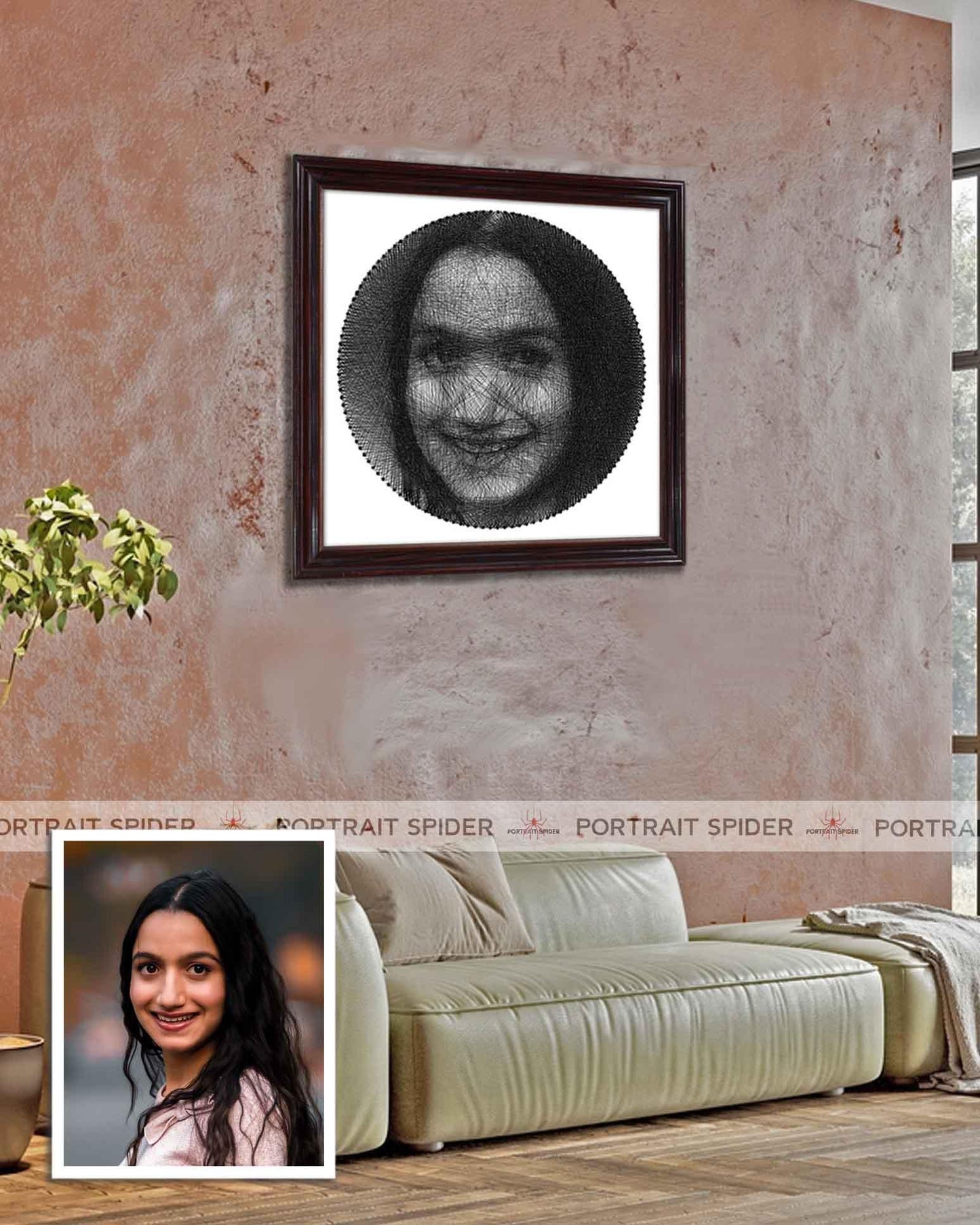 Personalized Thread Portrait Art Framed Square Shape - PortraitSpider